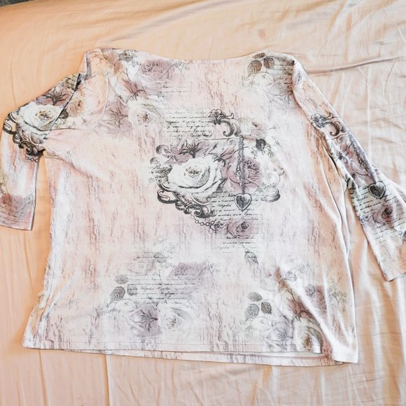 Unity World Wear Women's Tunic Size 2X 3/4 sleeve Rose and Tiny Pink Studding - Picture 4 of 4